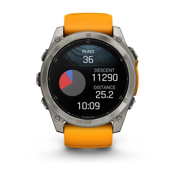Умные часы Garmin Fenix 8 47mm Amoled Sapphire Lens DLC Титановый с оранжевый ремешком
