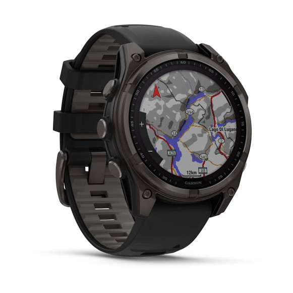 Умные часы Garmin Fenix 8 47mm Sapphire Solar Carbon Grey DLC Титановые с черным ремешком